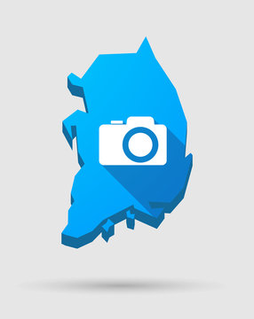 Blue South Korea map with a photo camera