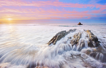 rocks with silky water in Sopelana