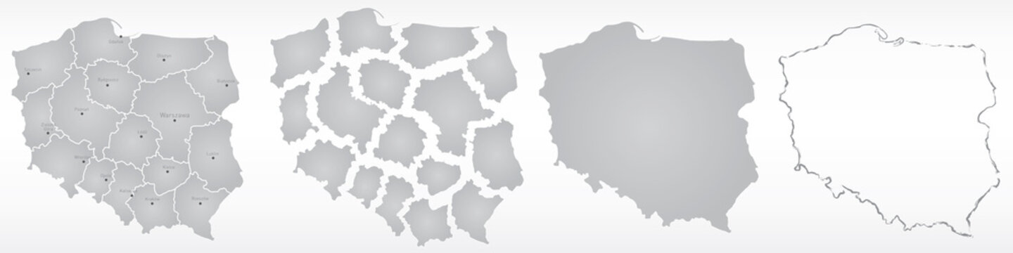polska, mapa, kontur, wojew&oacute;dztwa