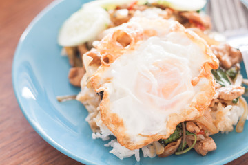 Basil fried rice with pork and fried egg