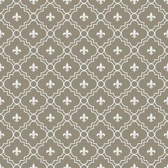 Brown and White Fleur-De-Lis Pattern Textured Fabric Background