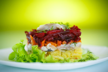 salad with herring and boiled vegetables
