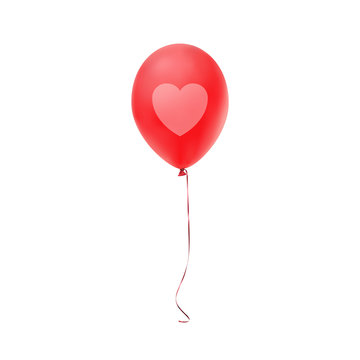 Red balloon with heart print, isolated on white background