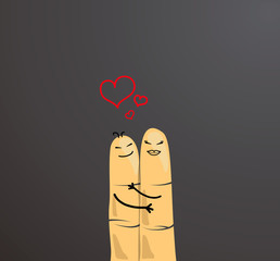 Happy asian finger couple concept. Fingers hugging and love.