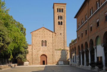 Fototapeta na wymiar Ravenna S. Francis Basilica with the bell tower