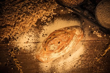 Homemade baked bread on a table