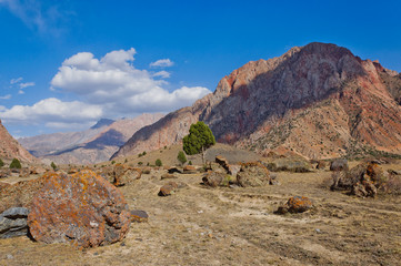 Mountain landscape in fann mountains, Tajikistan.