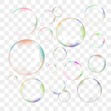 Set of transparent vector soap bubbles