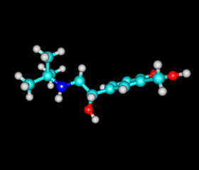 Salbutamol molecule isolated on black