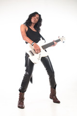 Rock n roll long hair guy playing guitar