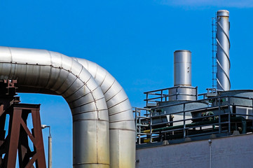 Pipeline and smoke stacks of the power station
