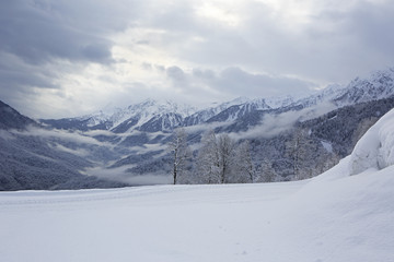 Fototapeta na wymiar Beautiful snow-capped Caucasus Mountains.