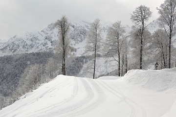 Obraz premium Mountain skitrack on the slope of Caucasus Mountains.
