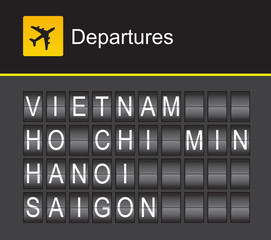 Vietnam flip alphabet airport departures, Ho Chi Minh, Hanoi