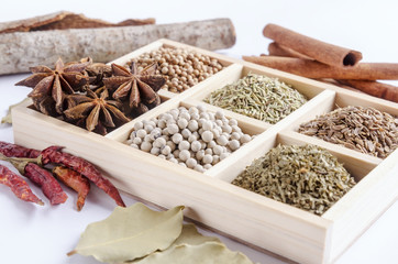 six-blocks wooden frame collection of spices