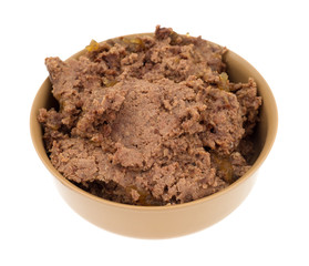 Beef dog food in bowl