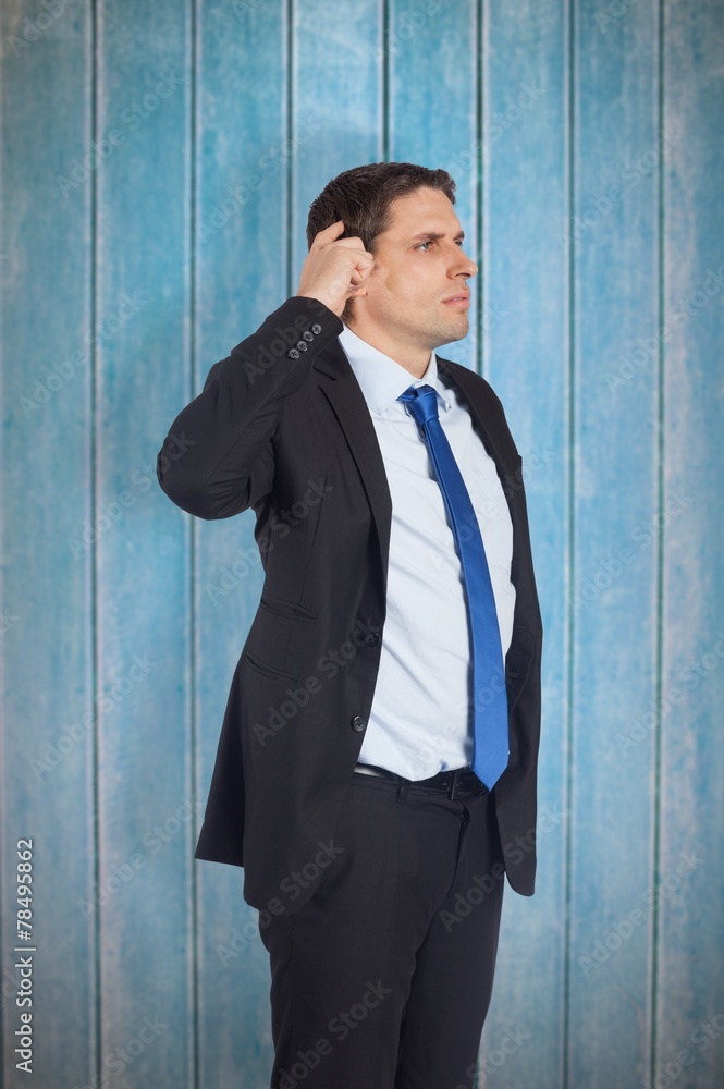 Poster composite image of thinking businessman scratching head