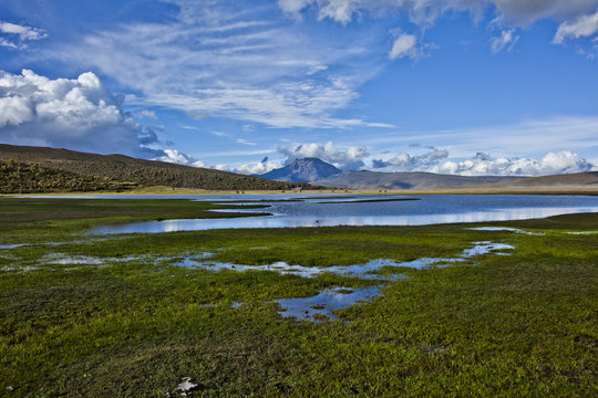 Lagoon, moorland and mountains in the Cotopaxi National Park