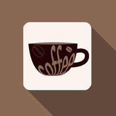 Coffee cup icon with long shadow