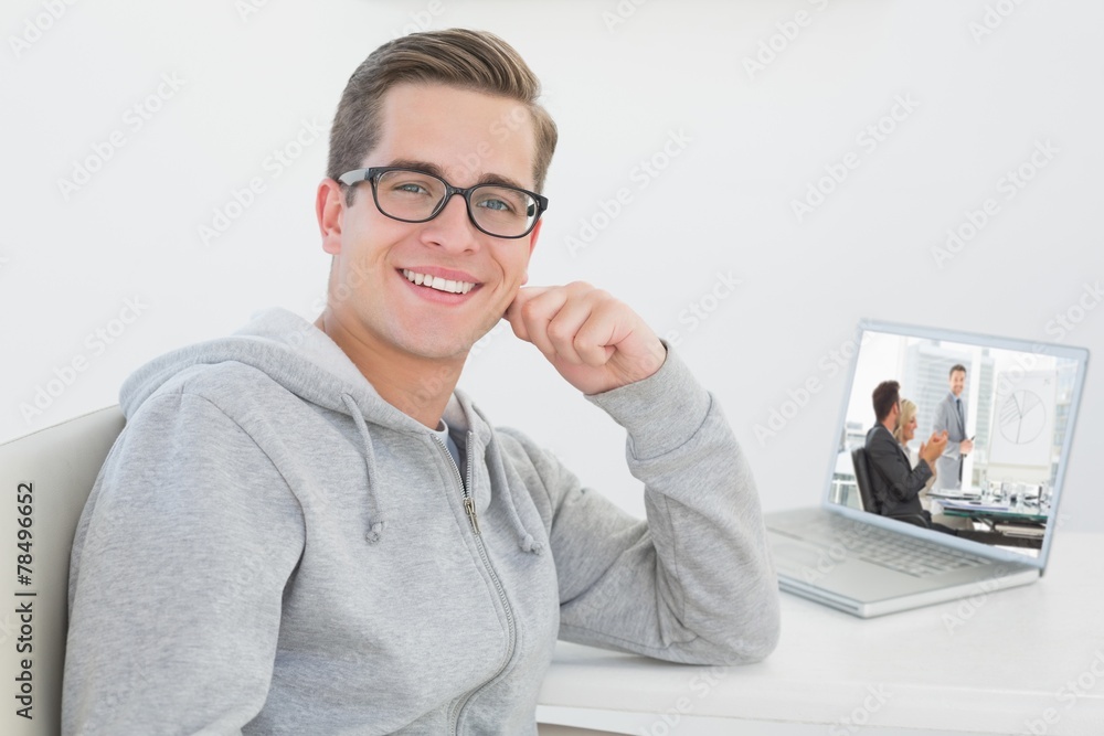 Aufkleber composite image of business people in office at presentation