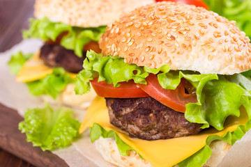 Cutlet sandwiches, cheese and tomatoes