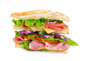 Sandwich with ham, cheese, tomato and onion