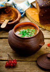 shchi, traditional Russian soup from cabbage.