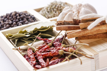 six-blocks wooden frame collection of spices