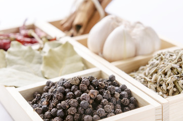 six-blocks wooden frame collection of spices