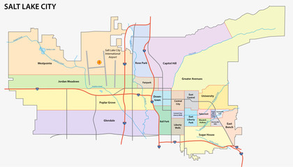 salt lake city road and administrative map