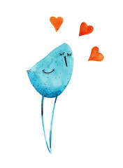 Bird blue with hearts. Watercolor Hand drawing - 78498402
