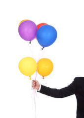 business hand with colorful balloons