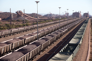 Iron Ore on railway wagons Salanaha Bay Terminal South Africa