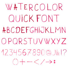 Vector watercolor alphabet with numbers and symbols