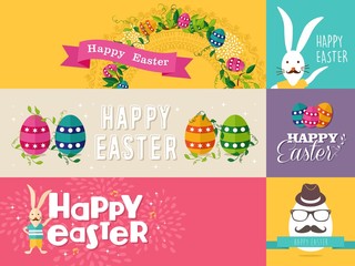 Obraz premium Happy Easter flat design banners set