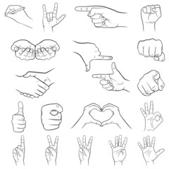 Hand gestures set, white background