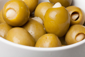 Naklejka na ściany i meble Green olives stuffed with almonds.