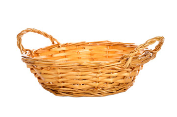 Empty wooden basket on white background