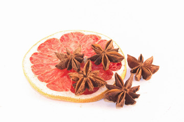 Star anis on a blood grape fuit slice