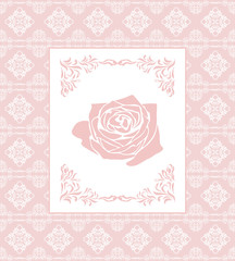 Ornamental pink seamless background with frame. Greeting card