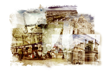 multiple exposures of different landmarks in Paris, France - obrazy, fototapety, plakaty
