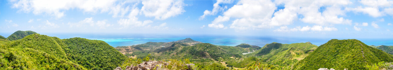 Panorama, huge panoramic view of Providencia Island of Colombia.