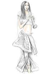 Clarinet player. An hand drawn full sized illustration, original