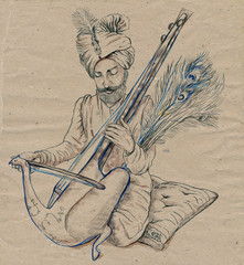 Taus player. An hand drawn full sized illustration, original.