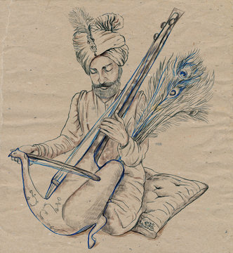 Taus player. An hand drawn full sized illustration, original.