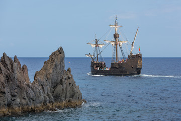 Tourists making a cruise with a replica of vessel "Santa Maria"