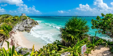Fototapeten Riesiges Panorama des karibischen Paradieses Tulum und der Maya-Ruinen. Reisen © diegocardini