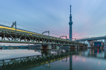 Fototapeta premium View of Tokyo skytree from Sumida river