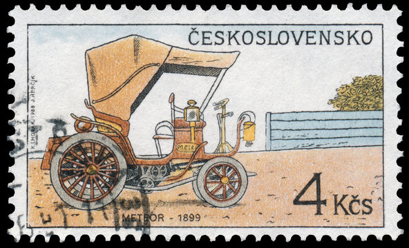 Stamp printed in Czechoslovakia shows Historic Motor Cars