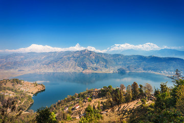 Fototapeta na wymiar Phewa lake and Annapurna